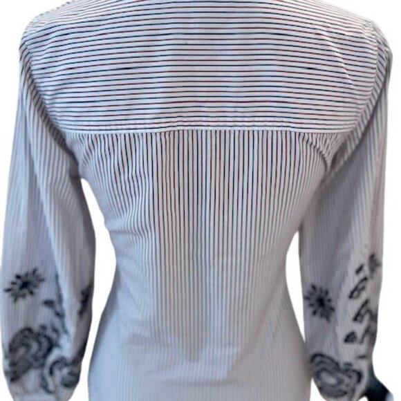 J. Crew Popover Embroidered Sleeve Tunic Top in White w/ Red & Blue Stripes XXS - Picture 4 of 8